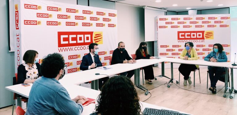 El nou president de la Generalitat, Pere Aragonès, es va reunir el 31 de maig amb la comissió executiva de la Comissió Obrera Nacional de Catalunya. | Foto: CCOO