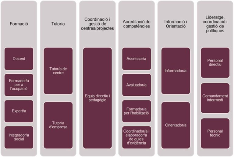 Anàlisi dels 16 perfils professionals del Sistema FPCAT, emmarcats en 6 blocs.