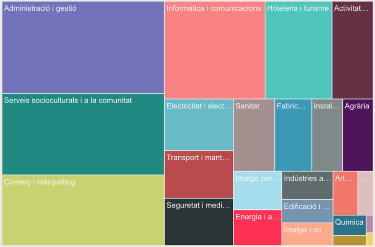 La formació que tenen autoritzada per impartir actualment el conjunt de centres del país. | Font: Mapa de centres de formació professional de Catalunya.