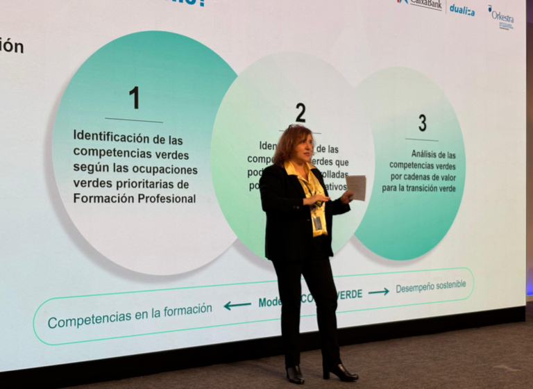 ActualitatL’FP és “la columna vertebral de la transició verda”, segons CaixaBank Dualiza Mónica Moso, presentant l'informe. | Foto: CaixaBank Dualiza